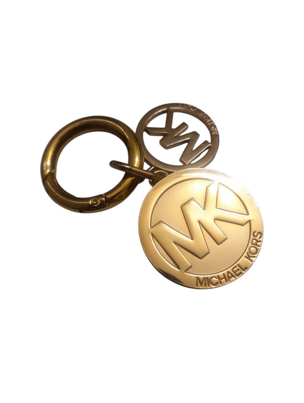 Michael Kors Gold Tone Logo Duo Pendant Bag Charm Keychain